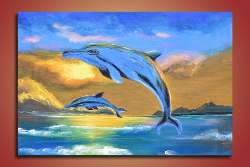 obraz na stenu delfiny v mori 1