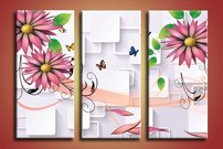 obraz na stenu 3D tapeta kvet 3 dielny