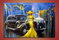 obraz na stenu zena a auto 1