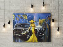 obraz na stenu zena a auto 8